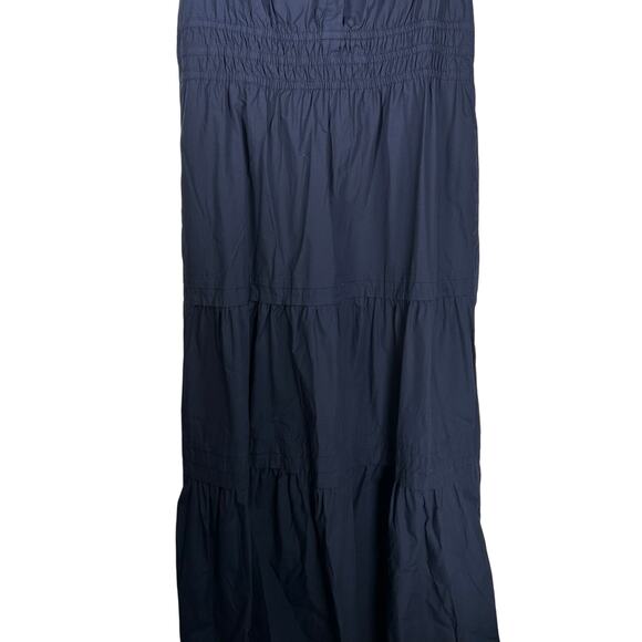 New Quince Women's Navy Blue Tiered Maxi Dress Large Organic Poplin 4486-90 - Picture 9 of 13